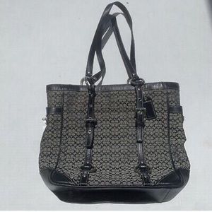 Classic Coach Signature Canvas Purse,Black and Grey, Leather Trim,Silver Accents